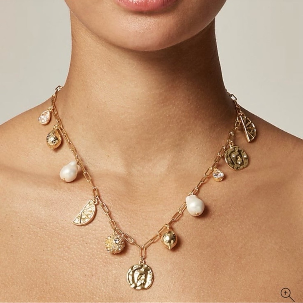 J. Crew Gold and Pearl Charm Necklace